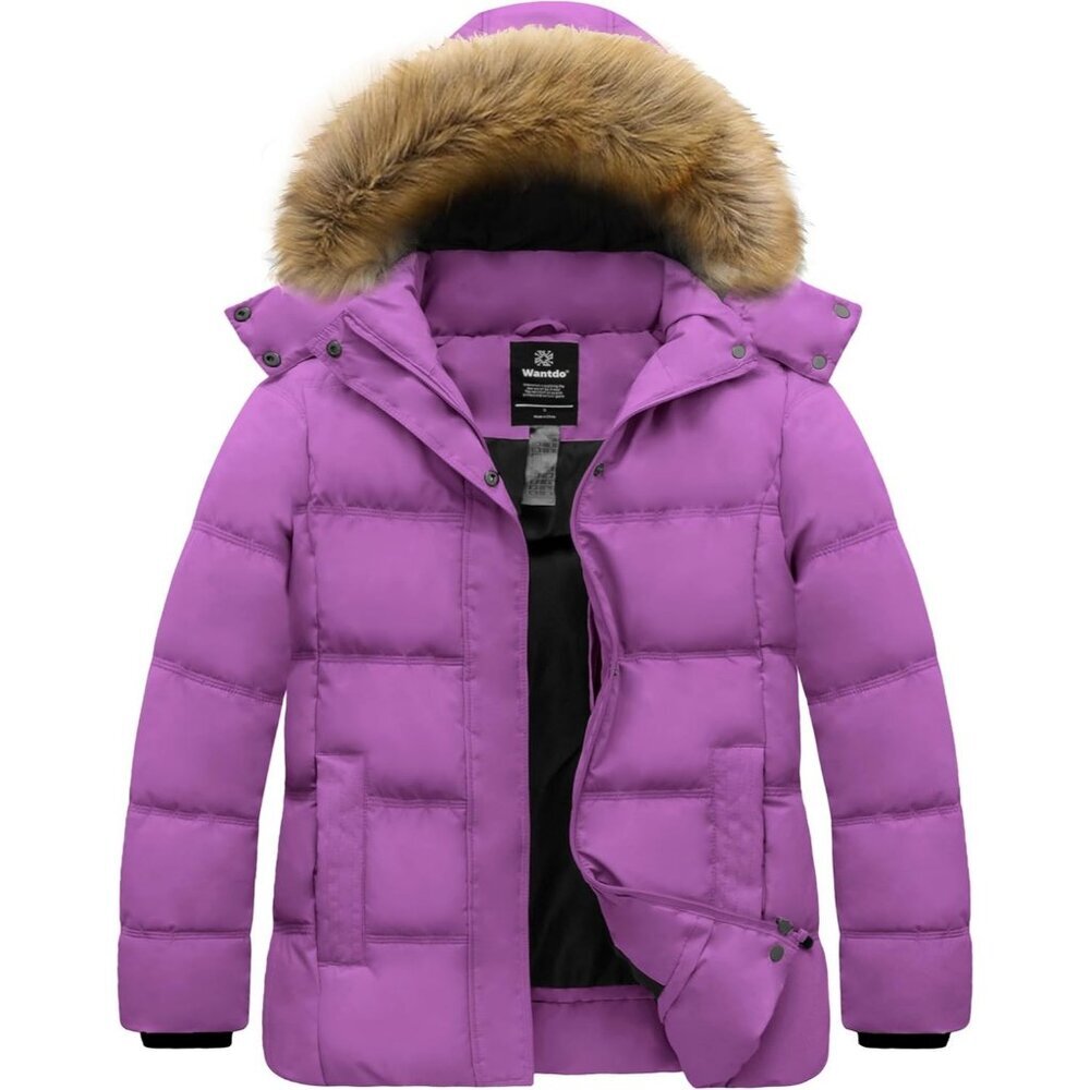 Women's Quilted Puffer Jacket Coats Purple Thicken Removable Hood Winter Warm